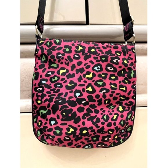 BETSY JOHNSON HOT PINK FUSCHIA LEOPARD CHEETAH ANIMAL PRINT NYLON CROSSBODY BAG - Picture 3 of 11